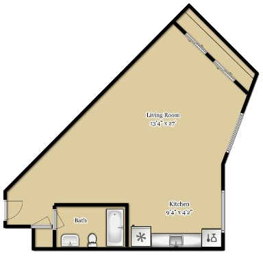 Floor plan for studio, 1 bath, 470 sqft